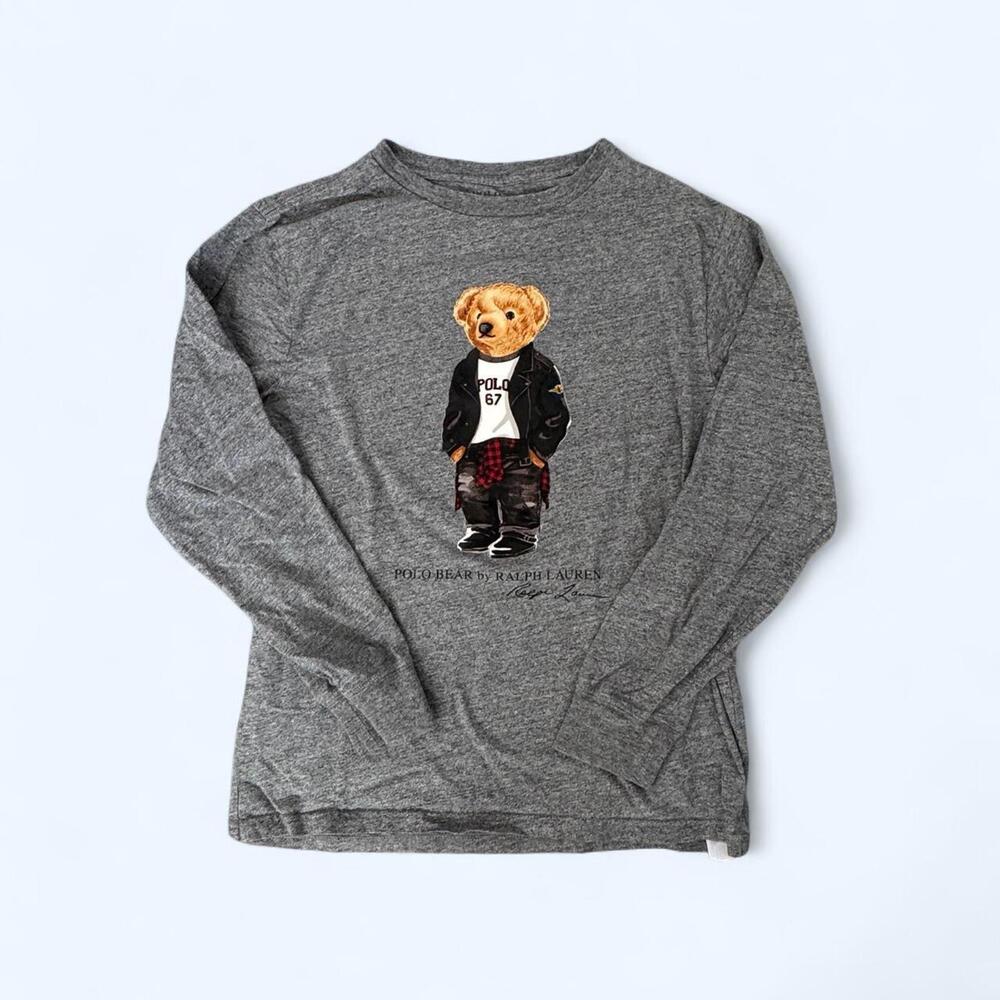 Polo by Ralph Lauren Boys' Heather Gray Bear Graphic Long Sleeve Tee
